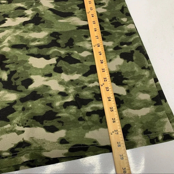 Woman Camo Henley Shirt Medium Waffle Knit‎ Long Sleeve Green V Neck Stretch - Picture 4 of 9